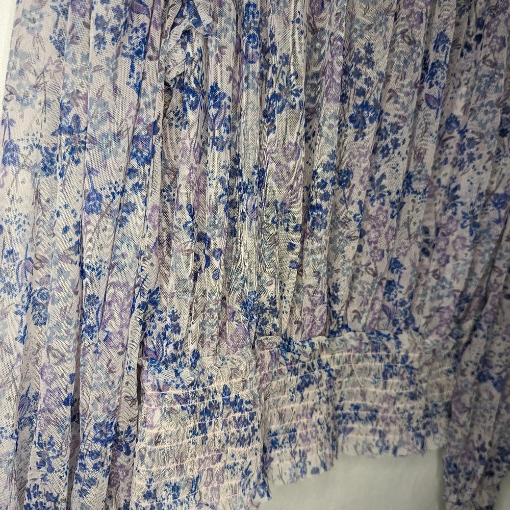 Free People Twyla Floral Lilac Long Sleeve Shirt Size Large Boho Cuffed Tie - Picture 6 of 12